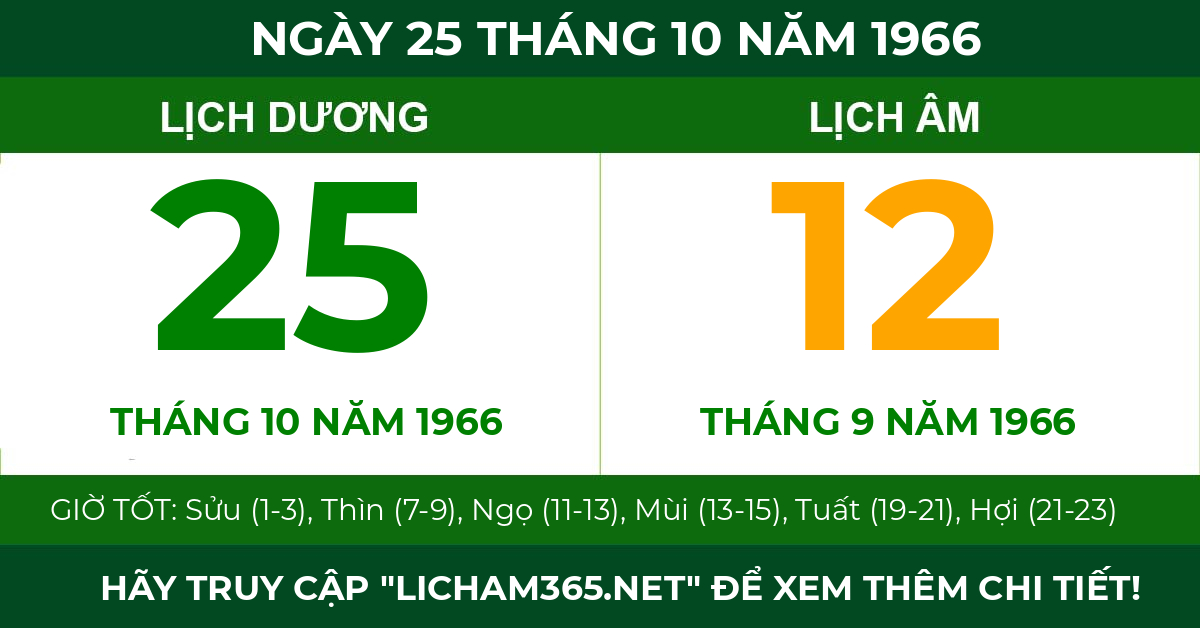 lịch âm ngày 25 tháng 10 năm 1966
