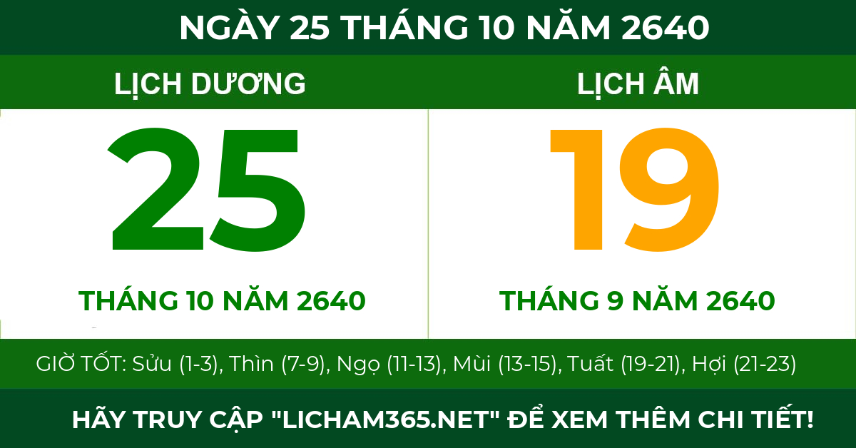 lịch âm ngày 25 tháng 10 năm 2640