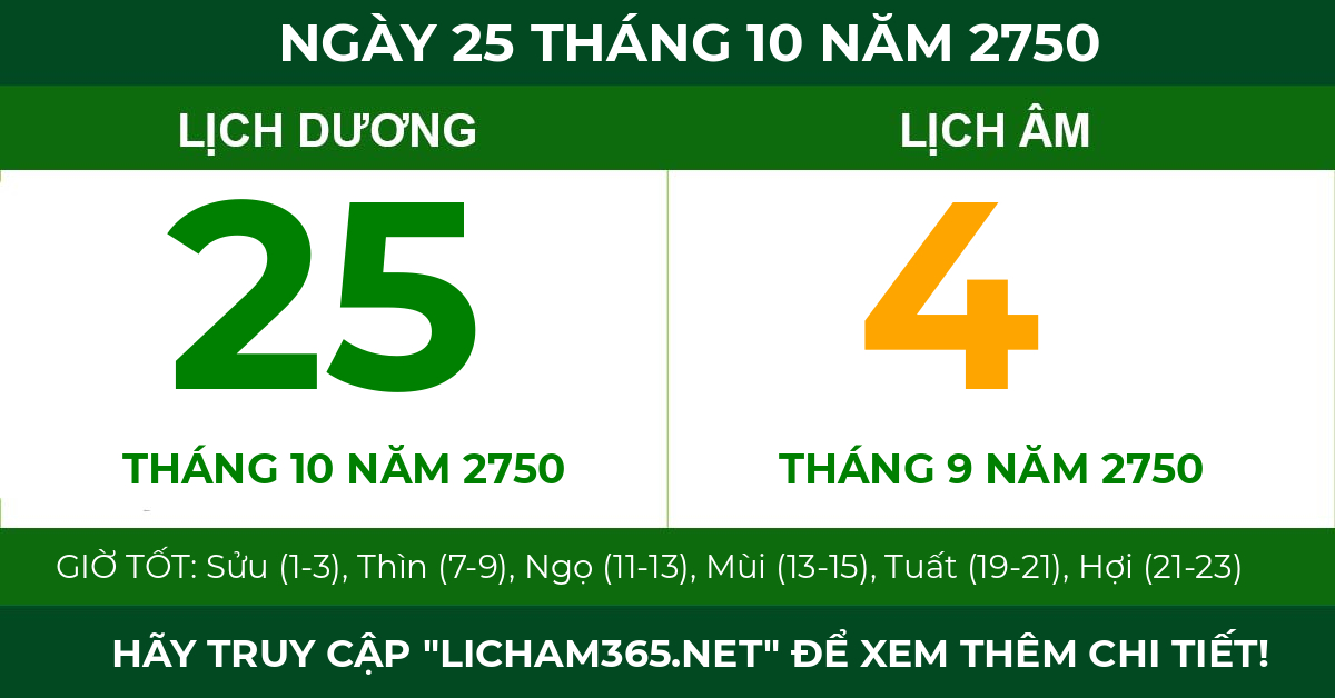 lịch âm ngày 25 tháng 10 năm 2750