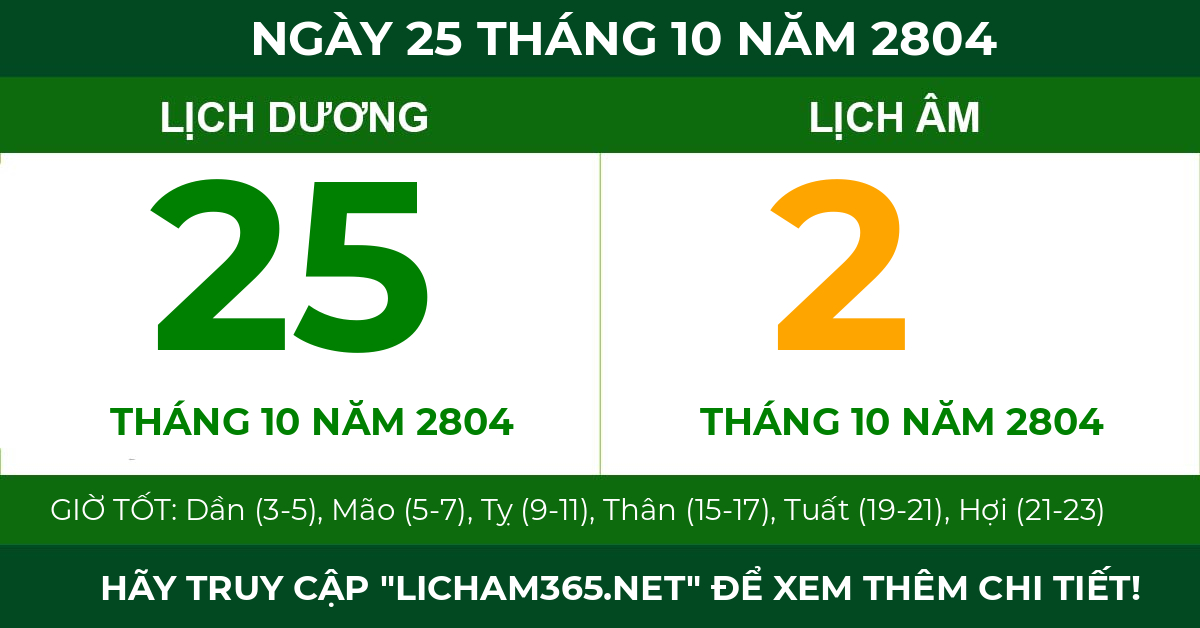 lịch âm ngày 25 tháng 10 năm 2804