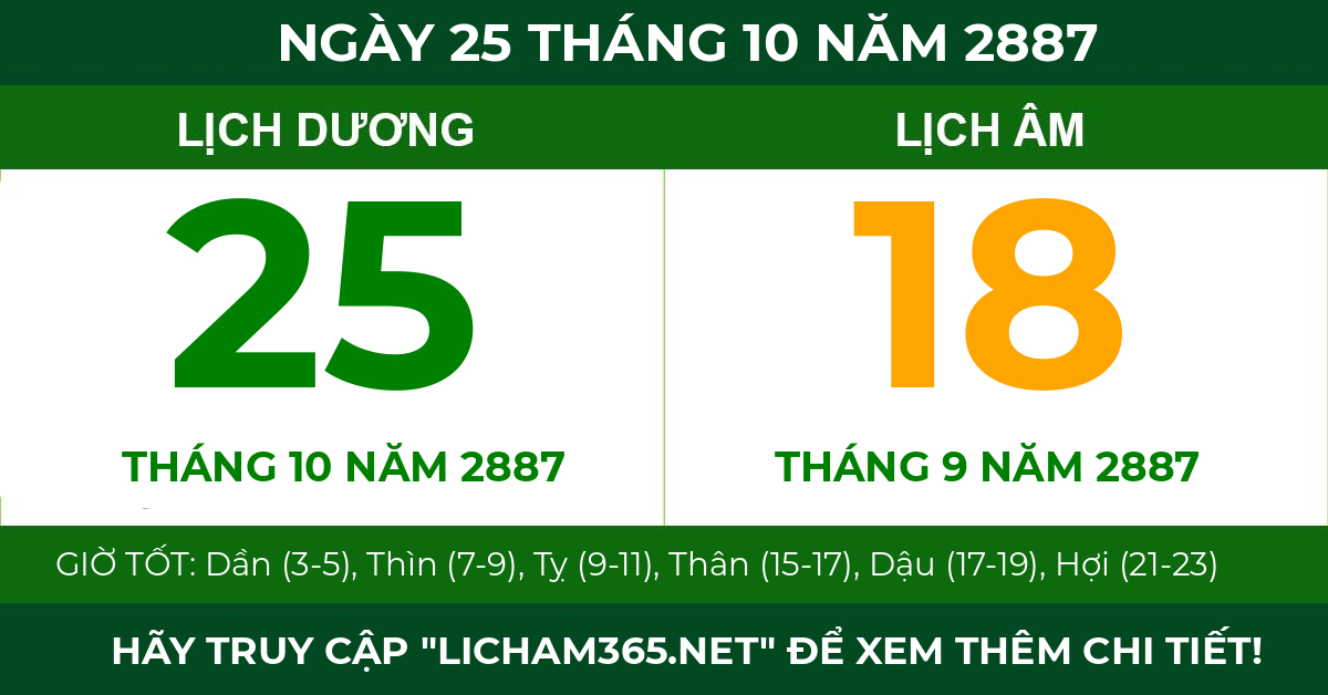 lịch âm ngày 25 tháng 10 năm 2887