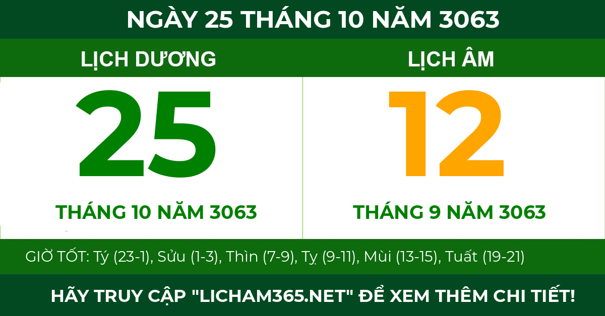 lịch âm ngày 25 tháng 10 năm 3063