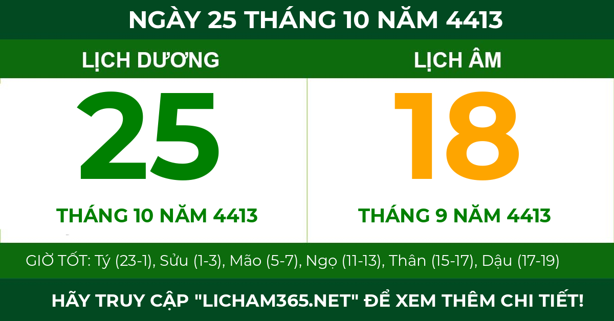 lịch âm ngày 25 tháng 10 năm 4413