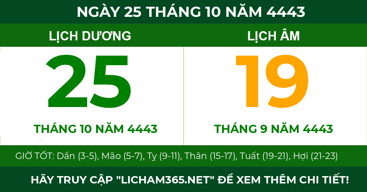 lịch âm ngày 25 tháng 10 năm 4443