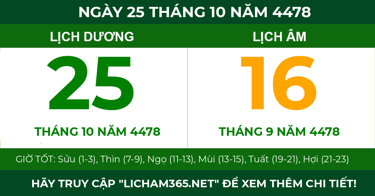 lịch âm ngày 25 tháng 10 năm 4478