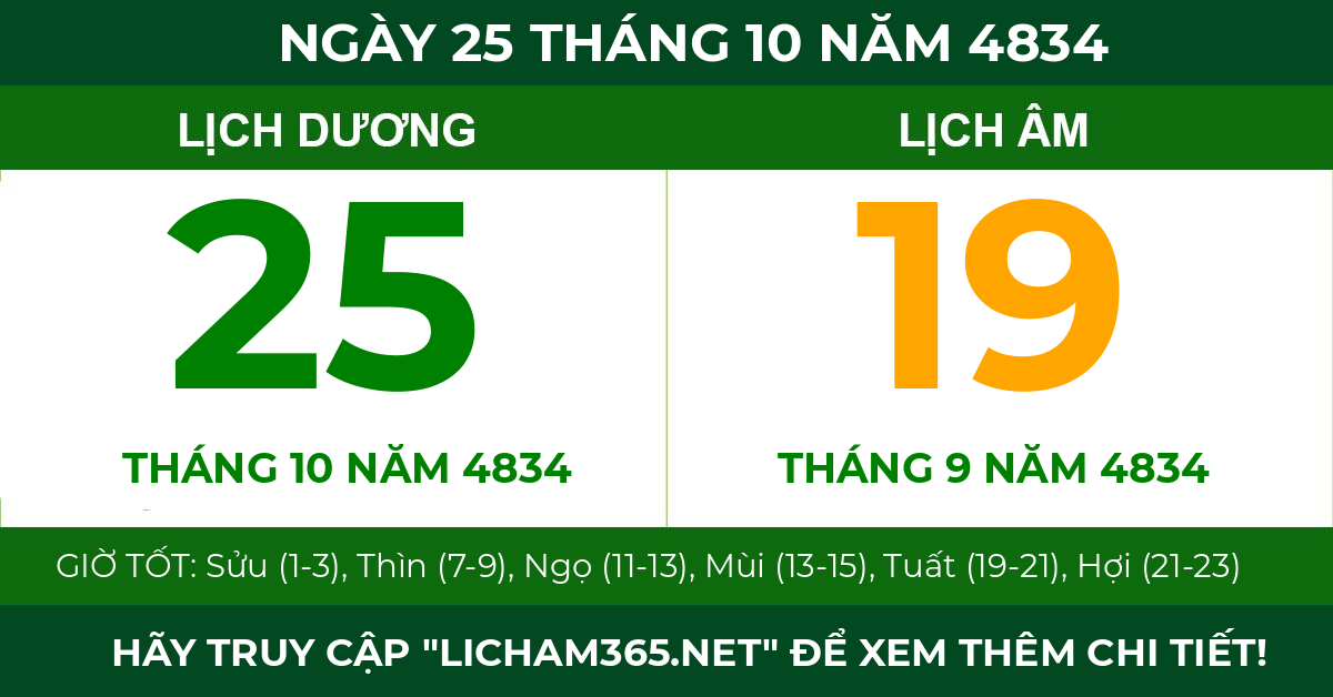 lịch âm ngày 25 tháng 10 năm 4834