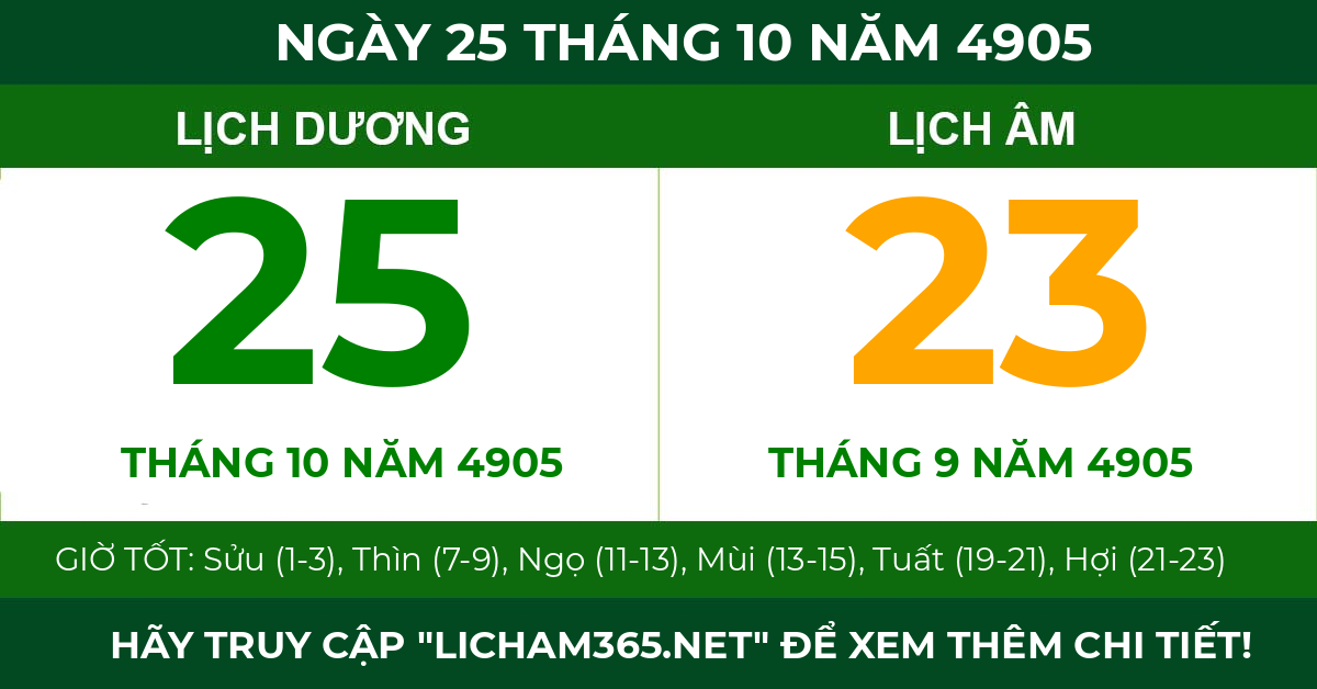 lịch âm ngày 25 tháng 10 năm 4905