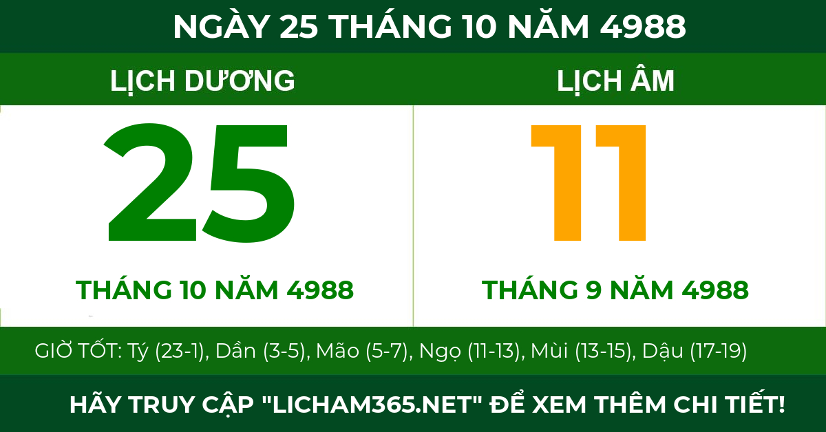 lịch âm ngày 25 tháng 10 năm 4988