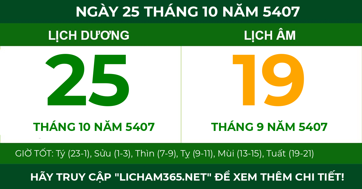 lịch âm ngày 25 tháng 10 năm 5407
