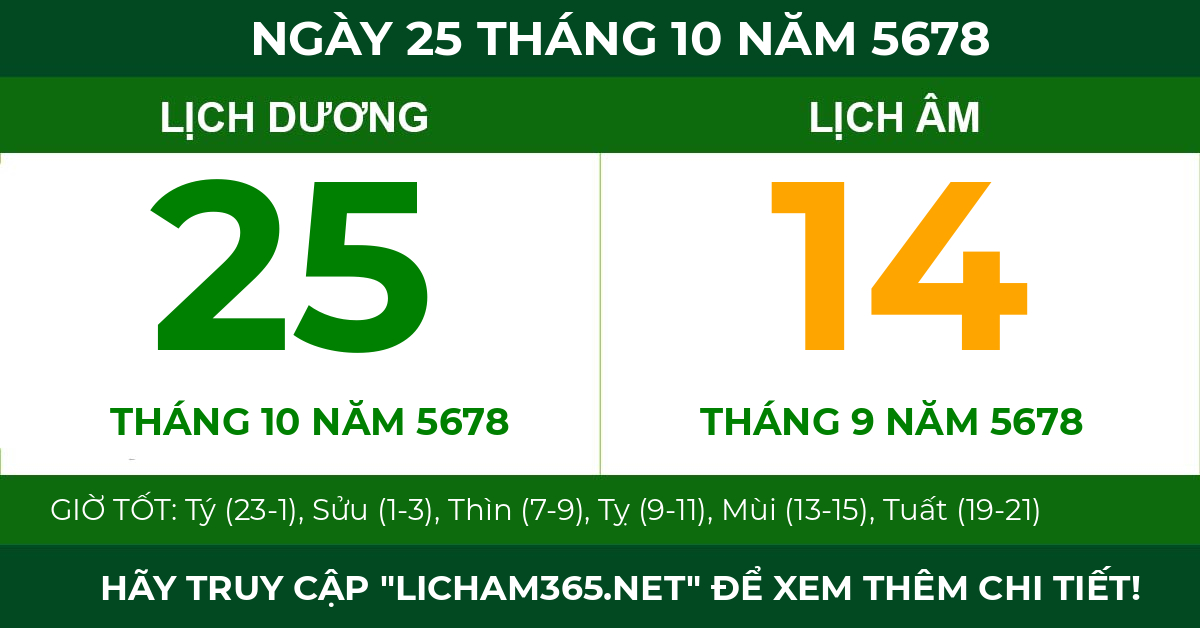 lịch âm ngày 25 tháng 10 năm 5678