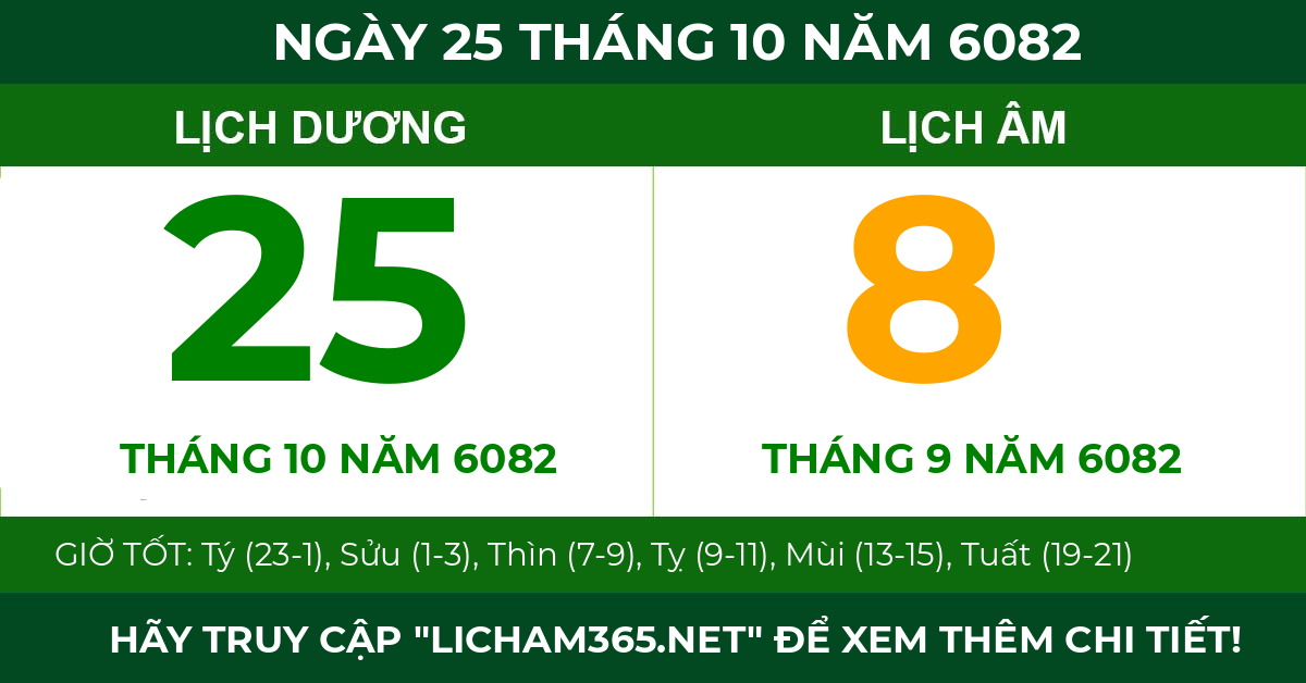 lịch âm ngày 25 tháng 10 năm 6082
