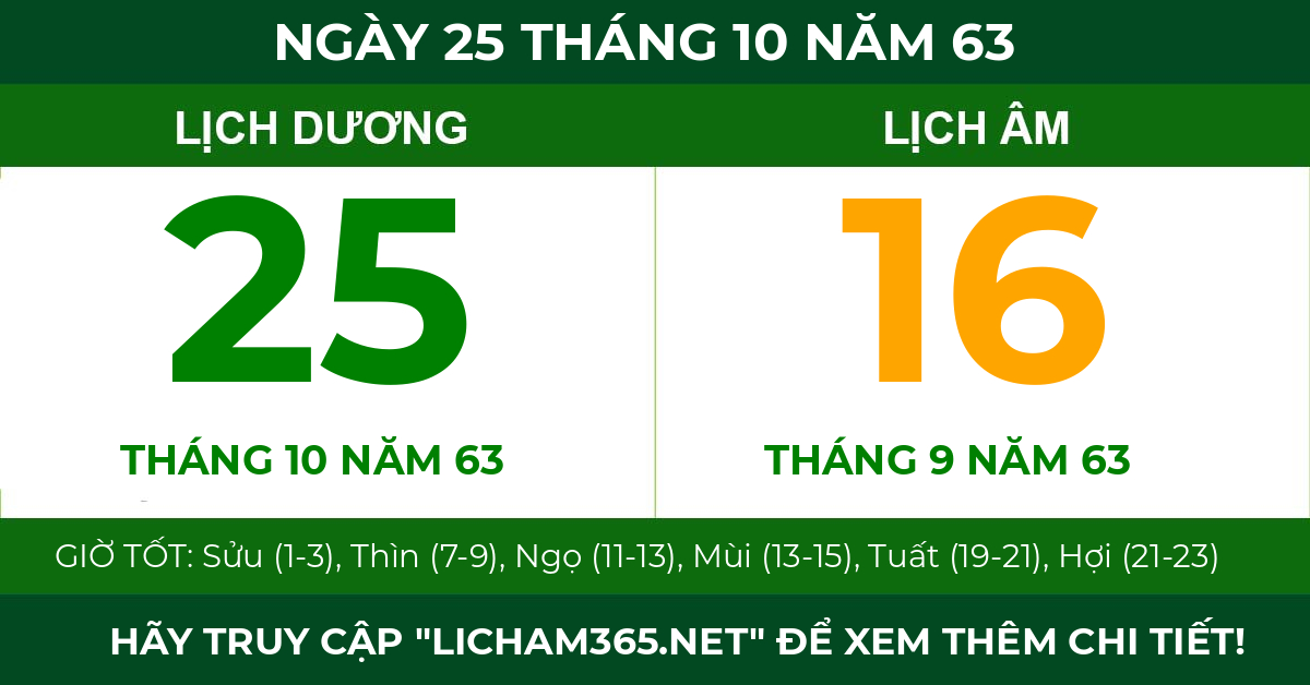 lịch âm ngày 25 tháng 10 năm 63