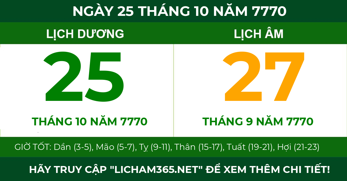 lịch âm ngày 25 tháng 10 năm 7770