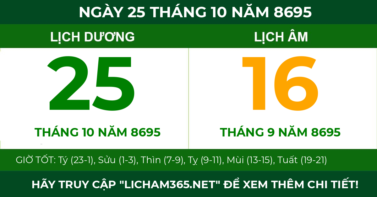 lịch âm ngày 25 tháng 10 năm 8695