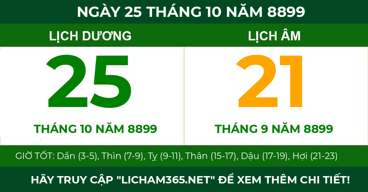 lịch âm ngày 25 tháng 10 năm 8899