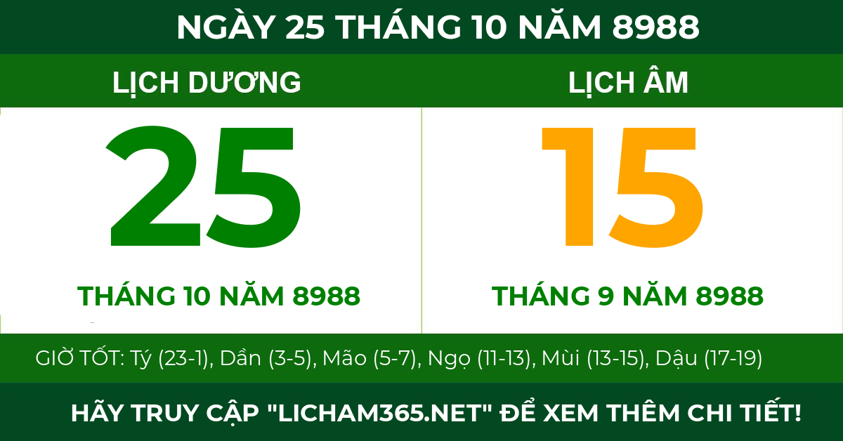 lịch âm ngày 25 tháng 10 năm 8988