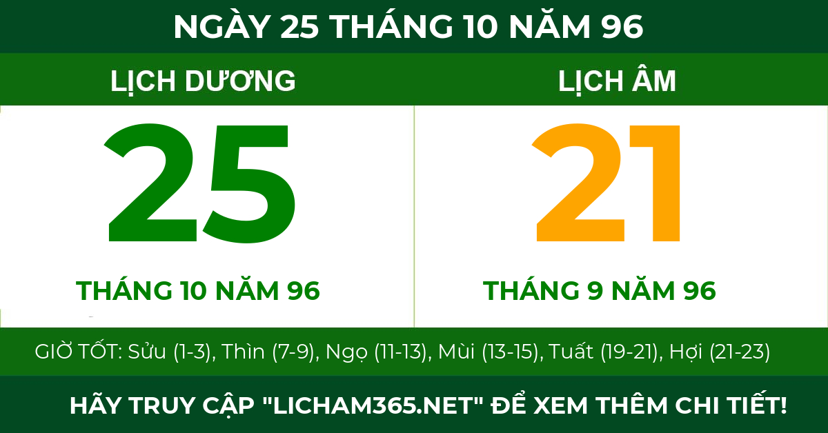 lịch âm ngày 25 tháng 10 năm 96
