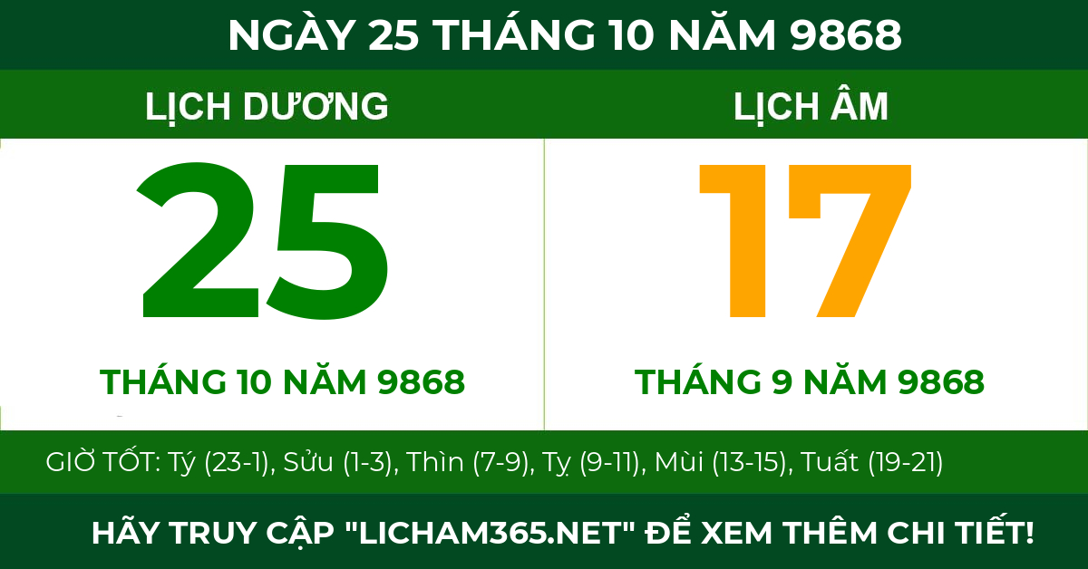 lịch âm ngày 25 tháng 10 năm 9868
