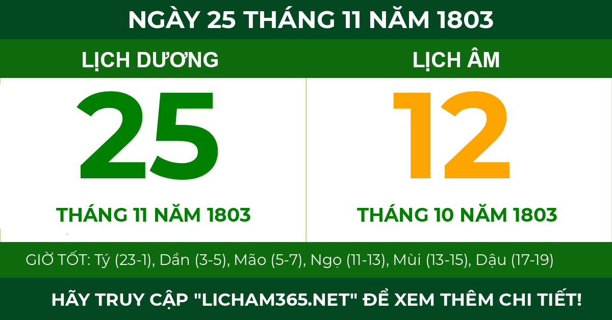 lịch âm ngày 25 tháng 11 năm 1803