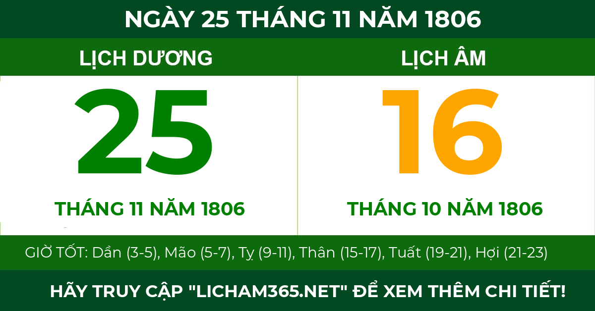 lịch âm ngày 25 tháng 11 năm 1806