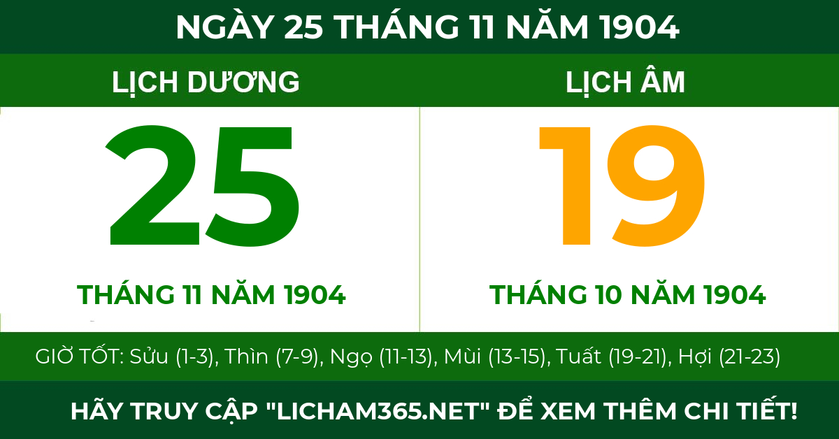 lịch âm ngày 25 tháng 11 năm 1904