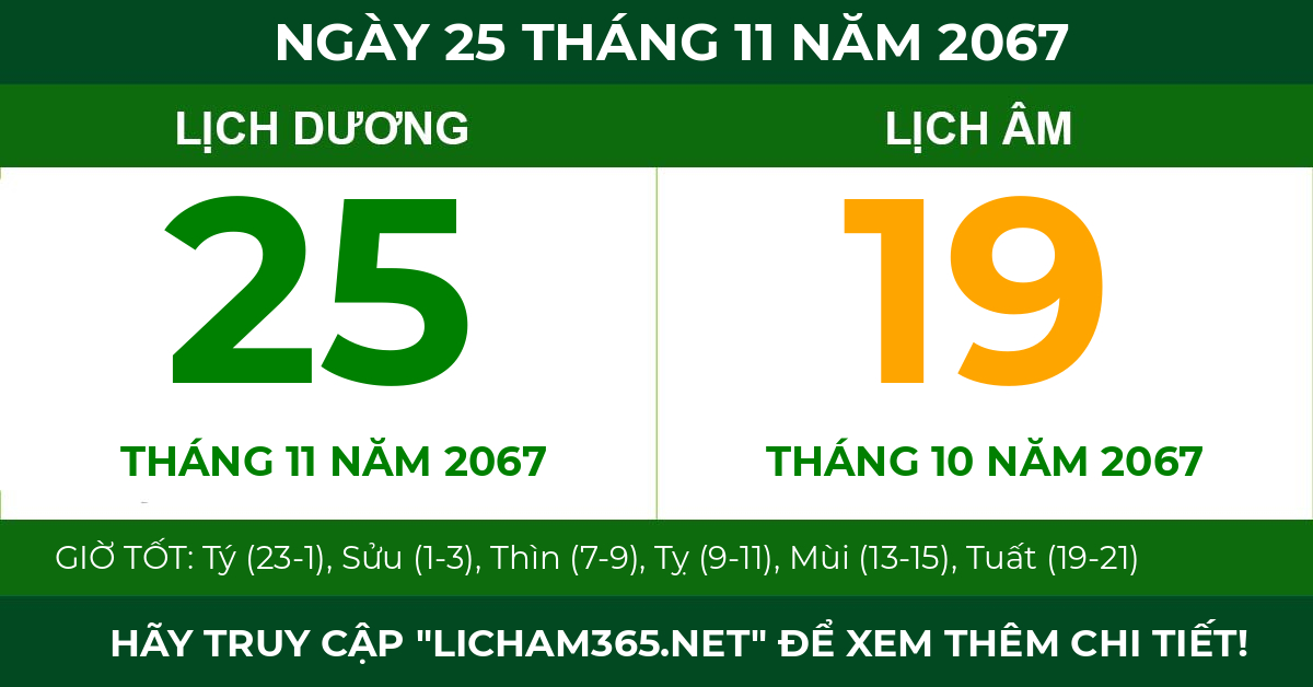 lịch âm ngày 25 tháng 11 năm 2067