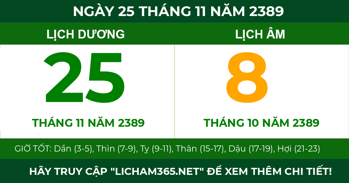lịch âm ngày 25 tháng 11 năm 2389