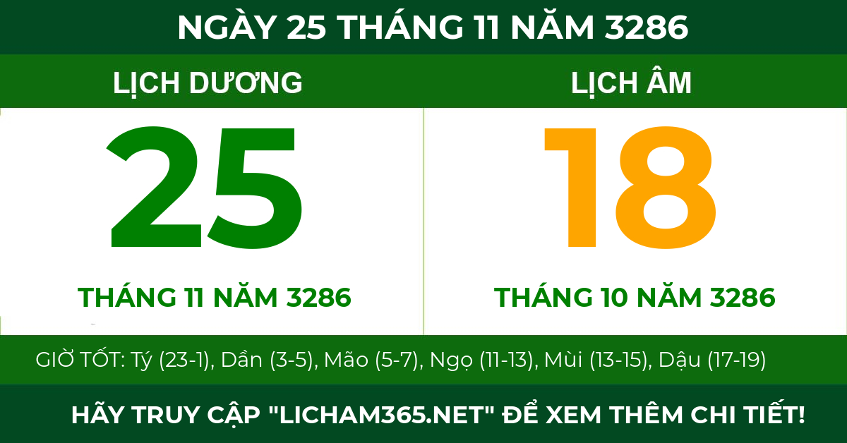 lịch âm ngày 25 tháng 11 năm 3286