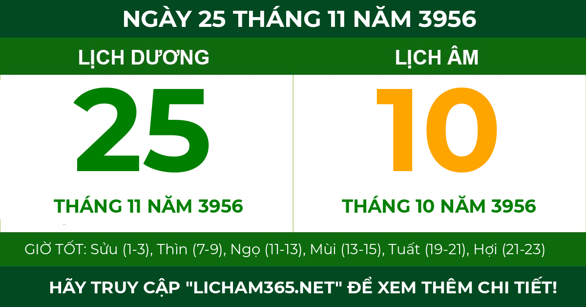lịch âm ngày 25 tháng 11 năm 3956