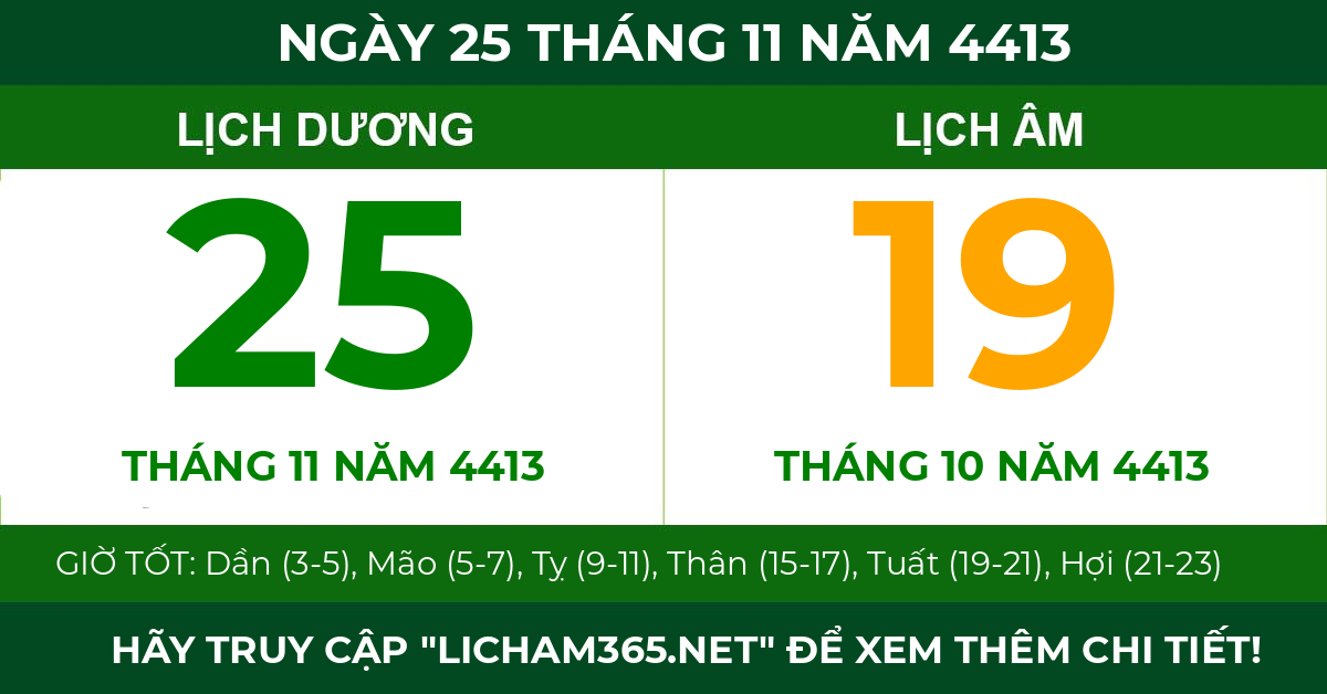 lịch âm ngày 25 tháng 11 năm 4413