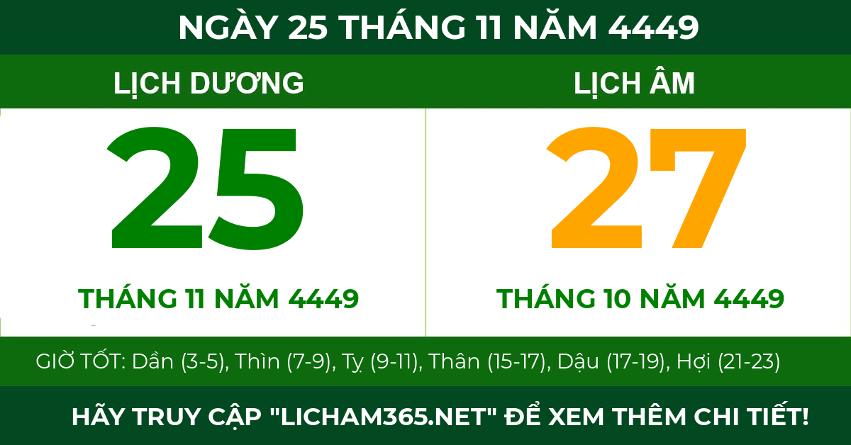 lịch âm ngày 25 tháng 11 năm 4449