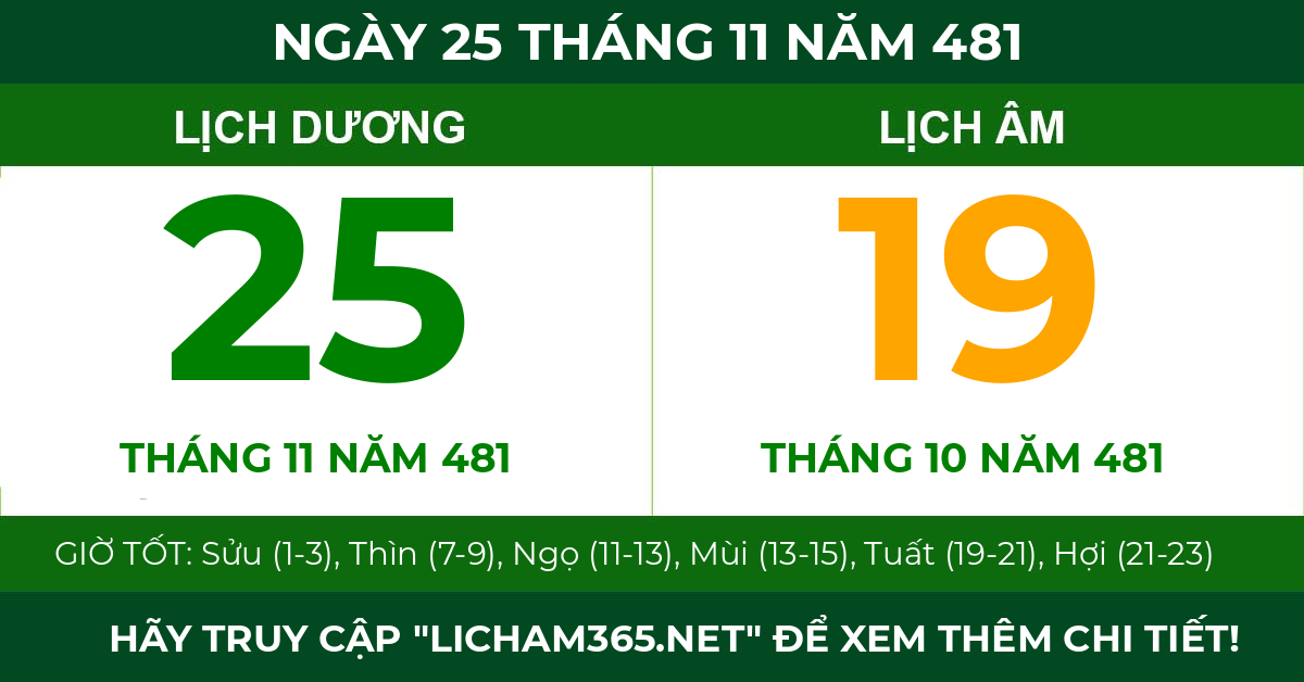 lịch âm ngày 25 tháng 11 năm 481
