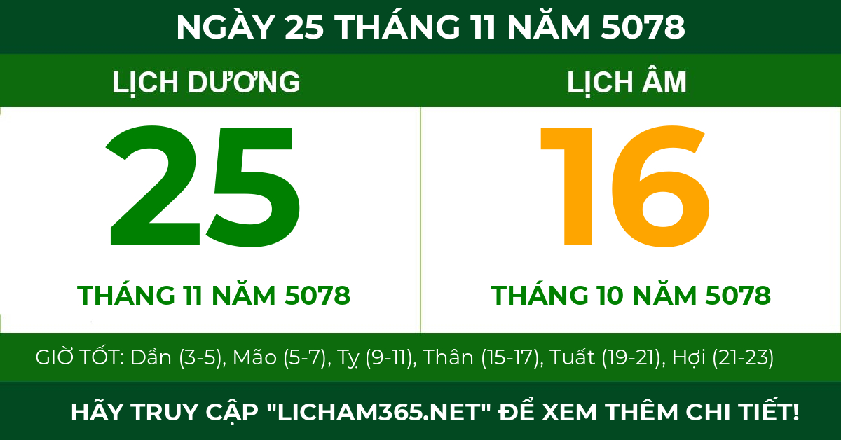lịch âm ngày 25 tháng 11 năm 5078
