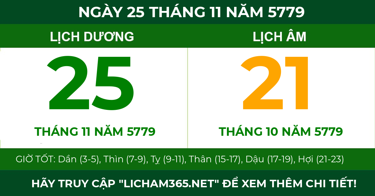 lịch âm ngày 25 tháng 11 năm 5779