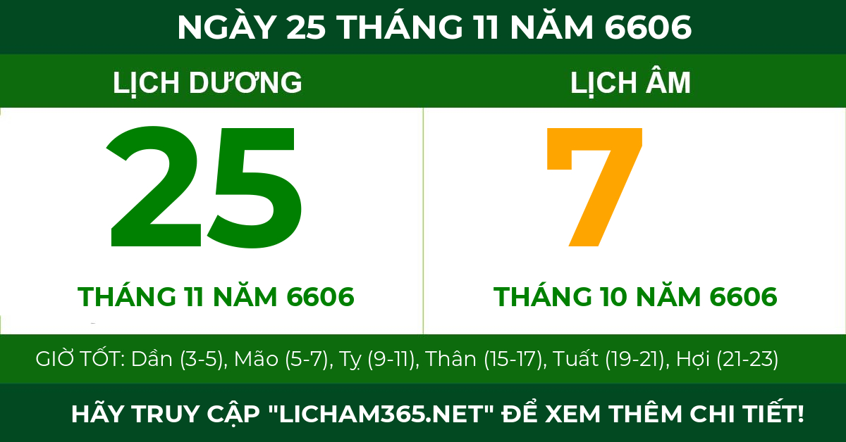 lịch âm ngày 25 tháng 11 năm 6606