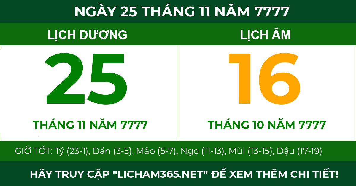 lịch âm ngày 25 tháng 11 năm 7777