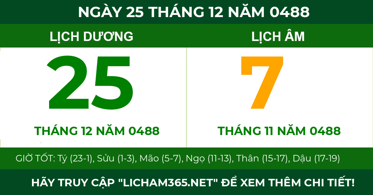 lịch âm ngày 25 tháng 12 năm 0488