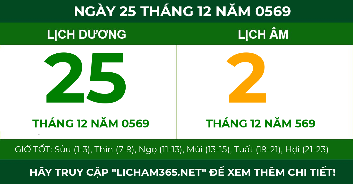 lịch âm ngày 25 tháng 12 năm 0569