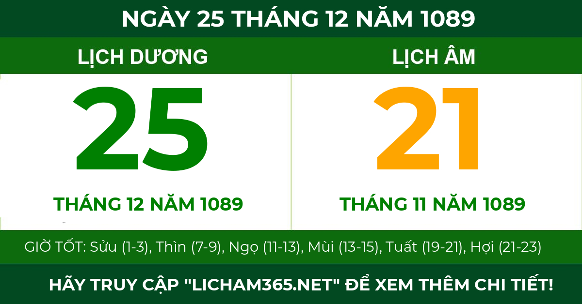 lịch âm ngày 25 tháng 12 năm 1089