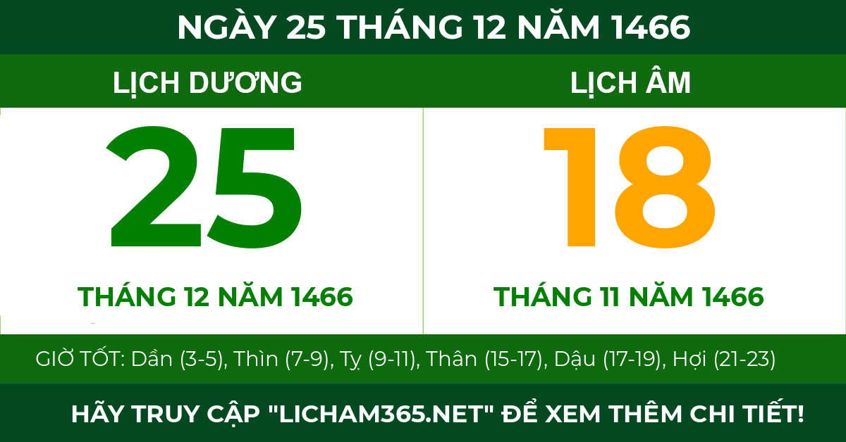 lịch âm ngày 25 tháng 12 năm 1466