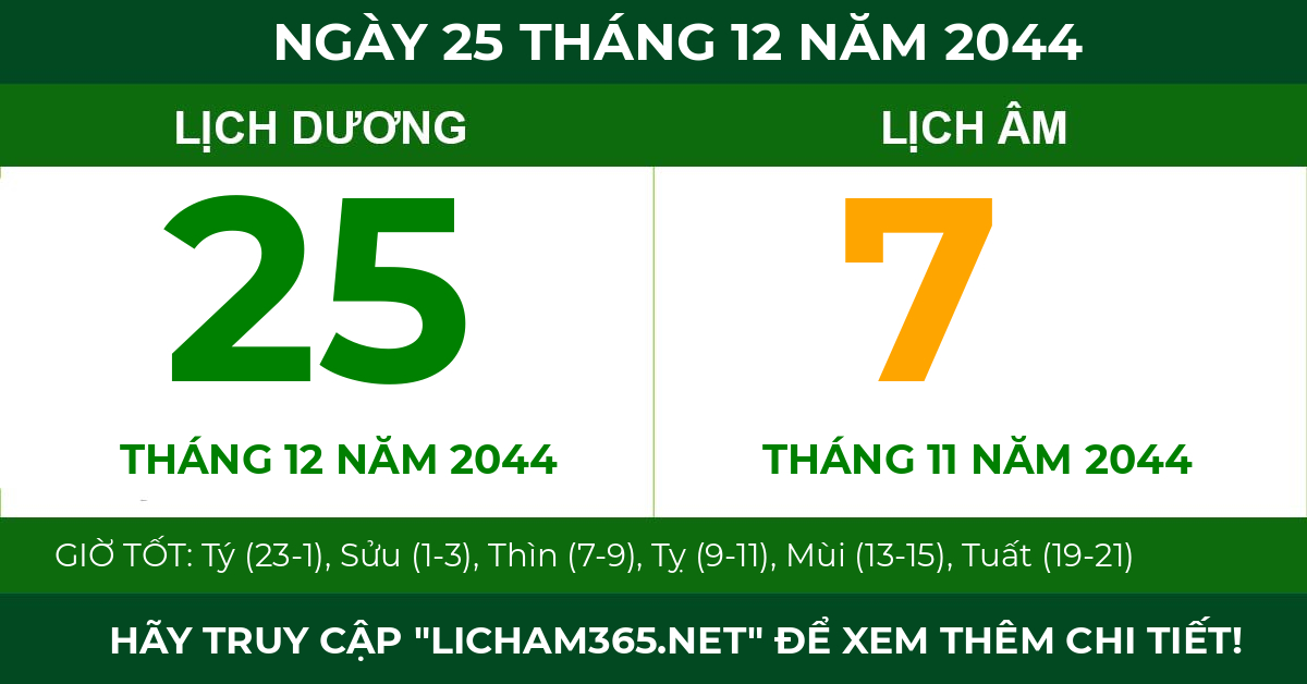 lịch âm ngày 25 tháng 12 năm 2044
