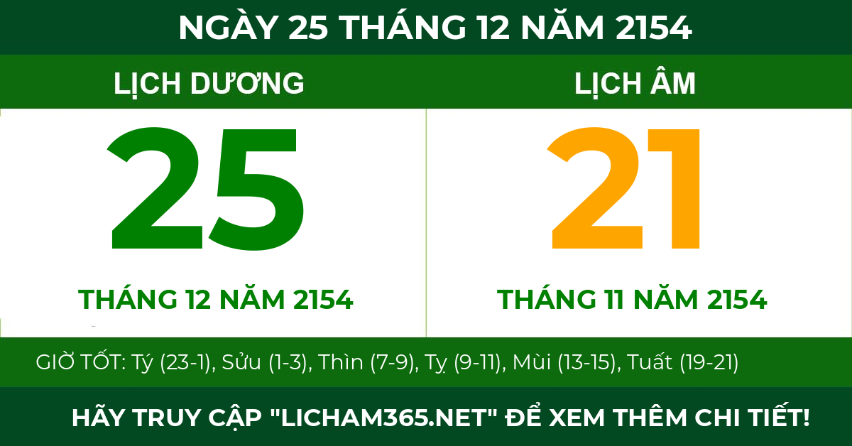 lịch âm ngày 25 tháng 12 năm 2154