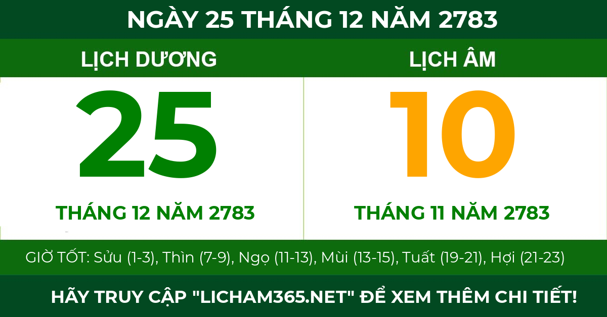 lịch âm ngày 25 tháng 12 năm 2783
