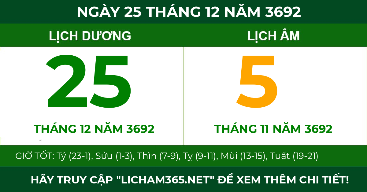 lịch âm ngày 25 tháng 12 năm 3692