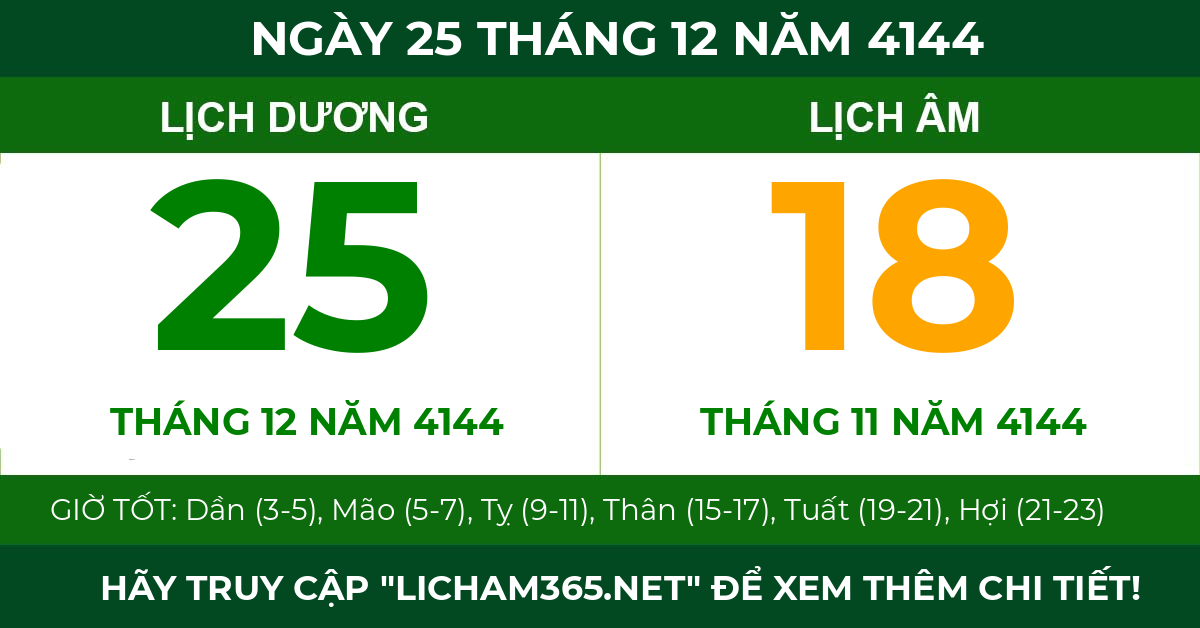 lịch âm ngày 25 tháng 12 năm 4144