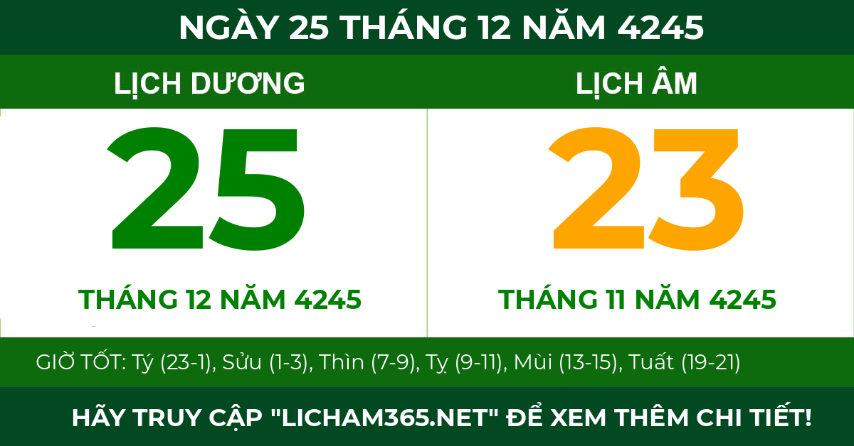 lịch âm ngày 25 tháng 12 năm 4245