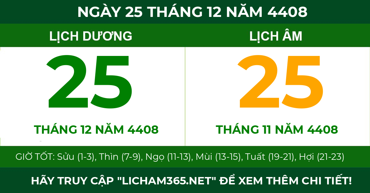 lịch âm ngày 25 tháng 12 năm 4408
