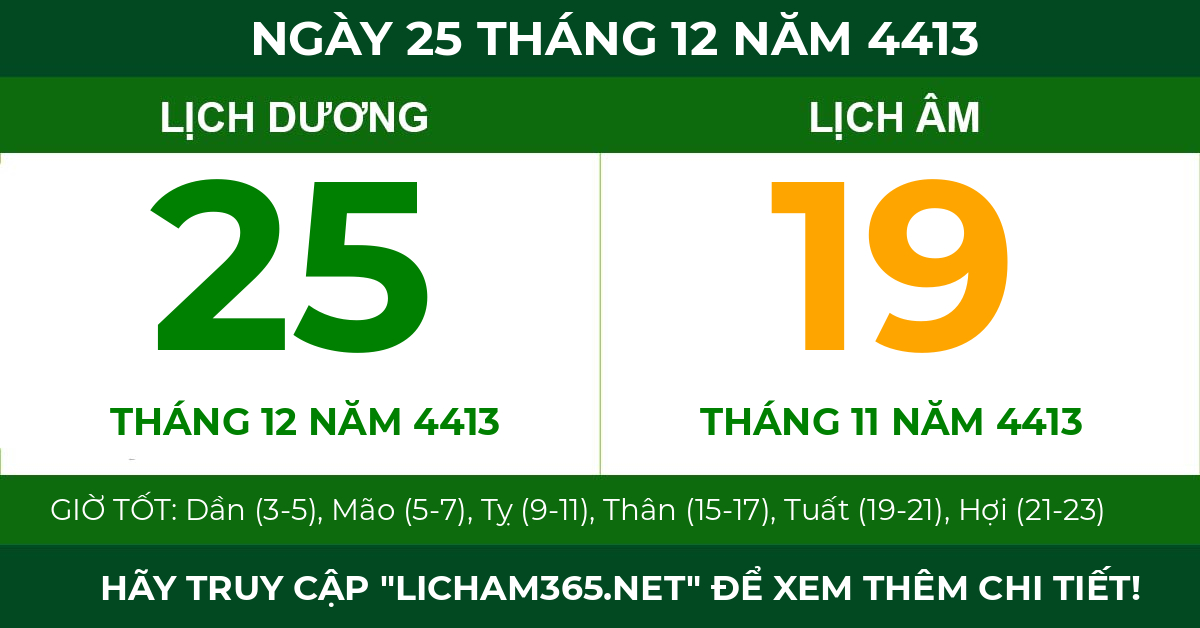 lịch âm ngày 25 tháng 12 năm 4413