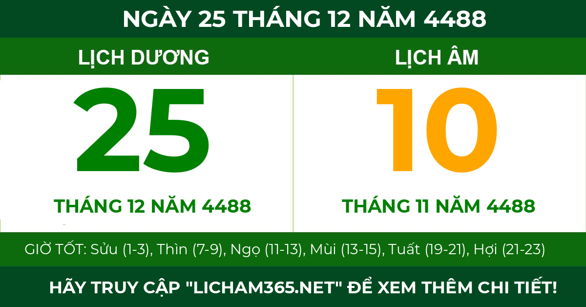 lịch âm ngày 25 tháng 12 năm 4488