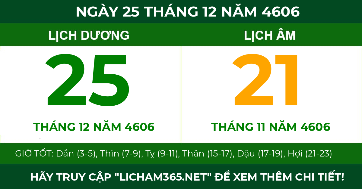 lịch âm ngày 25 tháng 12 năm 4606